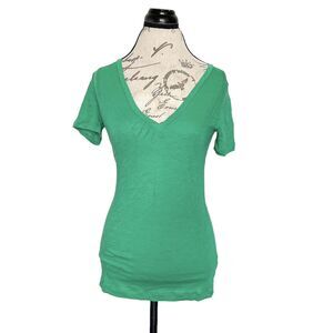 J Crew Womens Blouse Size XS Vintage 100% Cotton Green V Neckline Christmas
